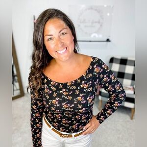 White Birch Floral Women’s Bodysuit in Black